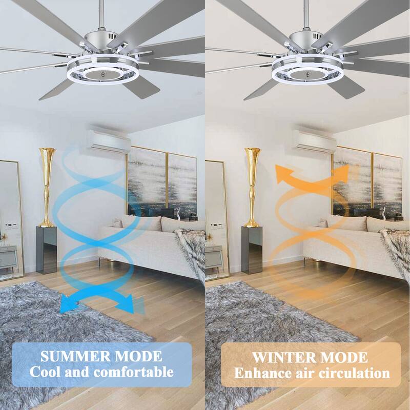 Cusp Barn 72" Modern LED Ceiling Fan with Lights and Remote, Reversible 6 Speeds Chandelier Ceiling Fan for Large Room