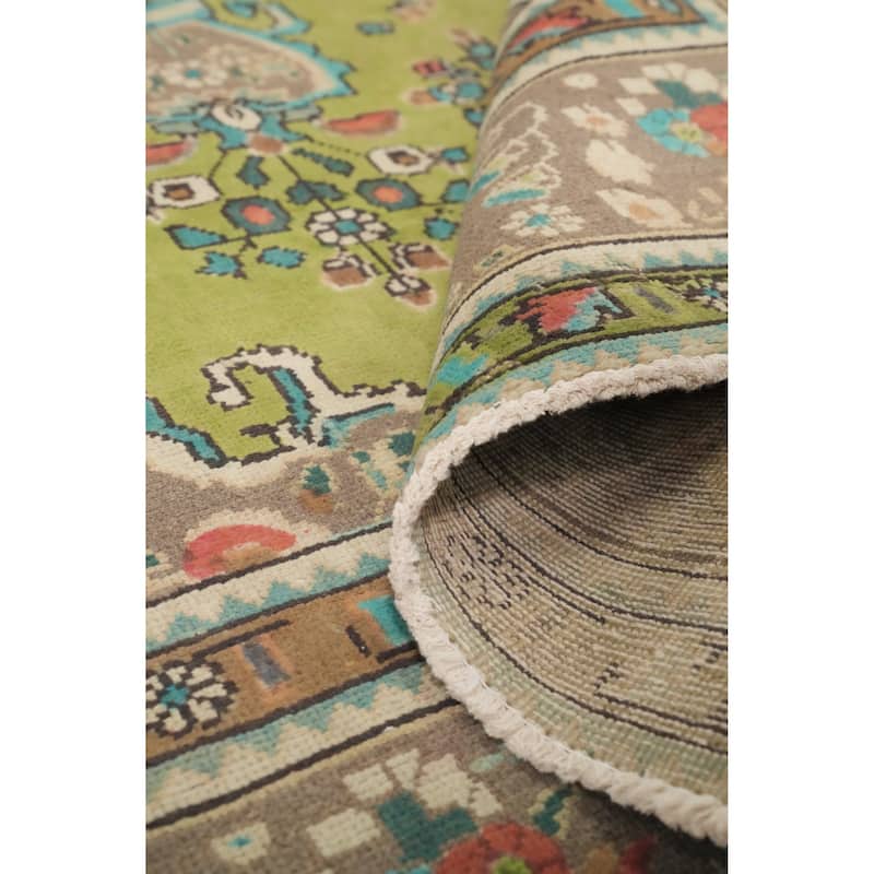 Hand Knotted Oriental 100% Wool Carpet Traditional Floral Green Tabriz Area Rug - 9' 7'' X 6' 5''