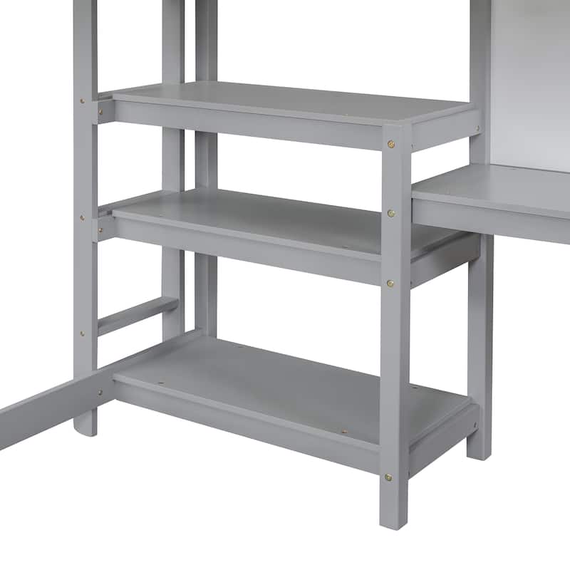 Multi-Functional Full Loft Bed with Storage Shelves, Study Desk, and Writing Board