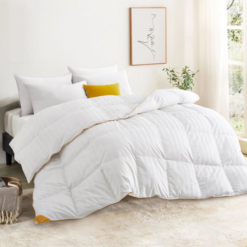 All Season 600 Fill Power 500 TC White Goose Down Comforter Duvet Insert - Queen - White