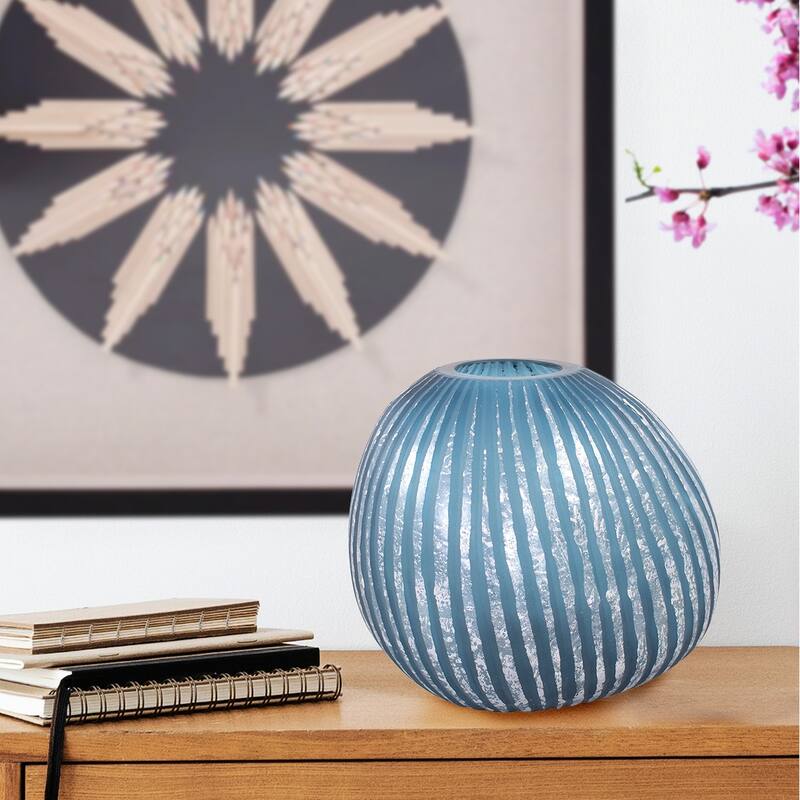 Allan Andrews Contemporary Asymmetrical Matte Blue & Silver Glass Vase Collection - 7.5"H