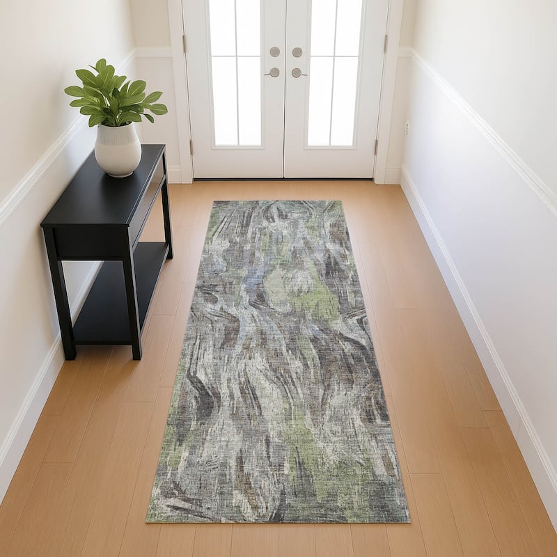 Machine Washable Indoor/ Outdoor Brushstrokes Modern Chantille Rug