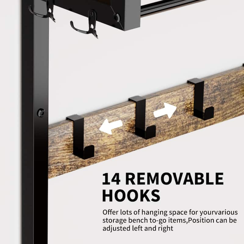 33.1 in Hall Tree with 23 Hooks, 2 Fabric Drawers, 3-Tier Shoe Storage, Bench & Garment Rod, 70.9 in H Entryway Organizer