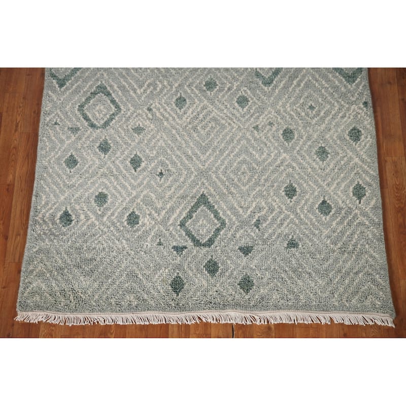 Gray & Green Moroccan Indian Area Rug Handmade Wool Carpet - 4'9"x 8'1"