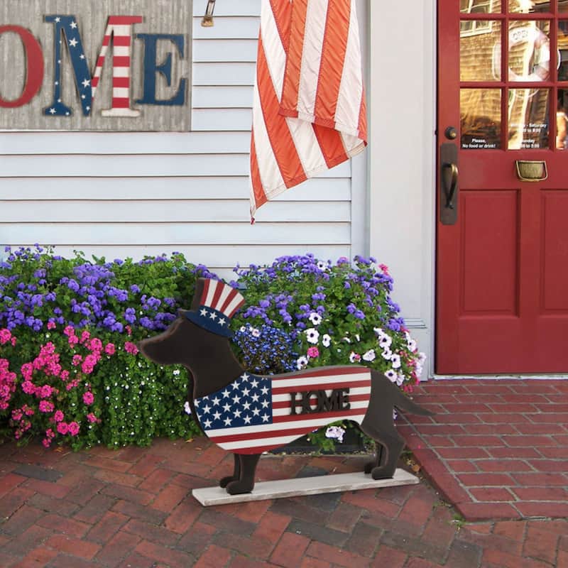 Glitzhome Wooden Christmas Double Sided Dachshund Porch Sign Decor