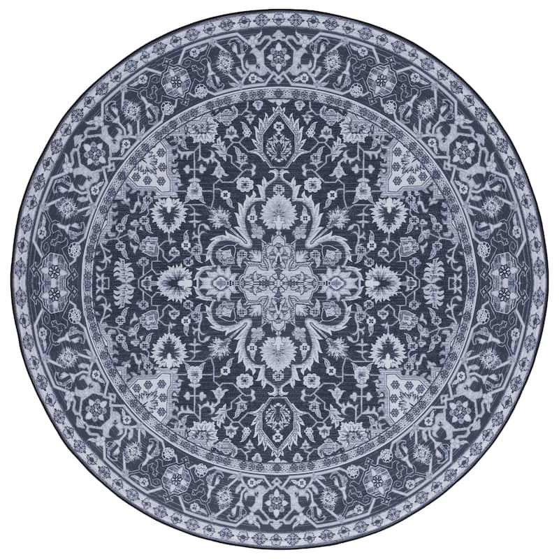 SAFAVIEH Tucson Machine Washable Slip Resistant Emmie Traditional Rug - 6' Round - Black/Beige