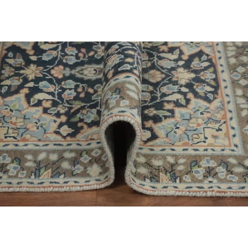 Hand Knotted Oriental 100% Wool Carpet Traditional Floral Navy Blue & Blues Kerman Area Rug - 2' 11'' X 1' 10''