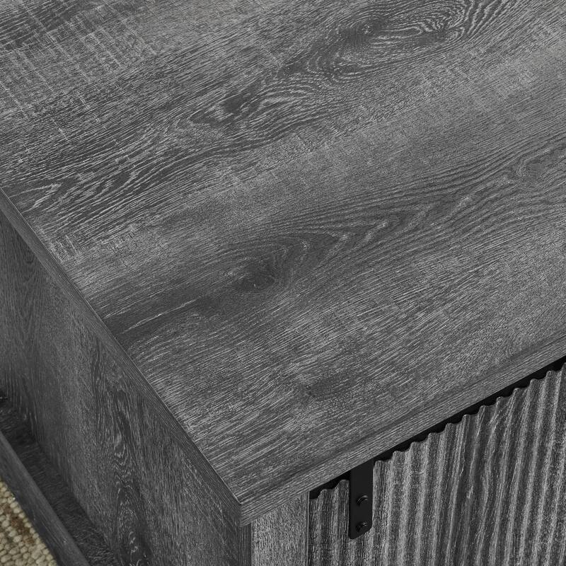 41.3 Inch Coffee Table with Storage and Sliding Wood Door, Farmhouse and Industrial Cocktail Table with Adjustable Shelv