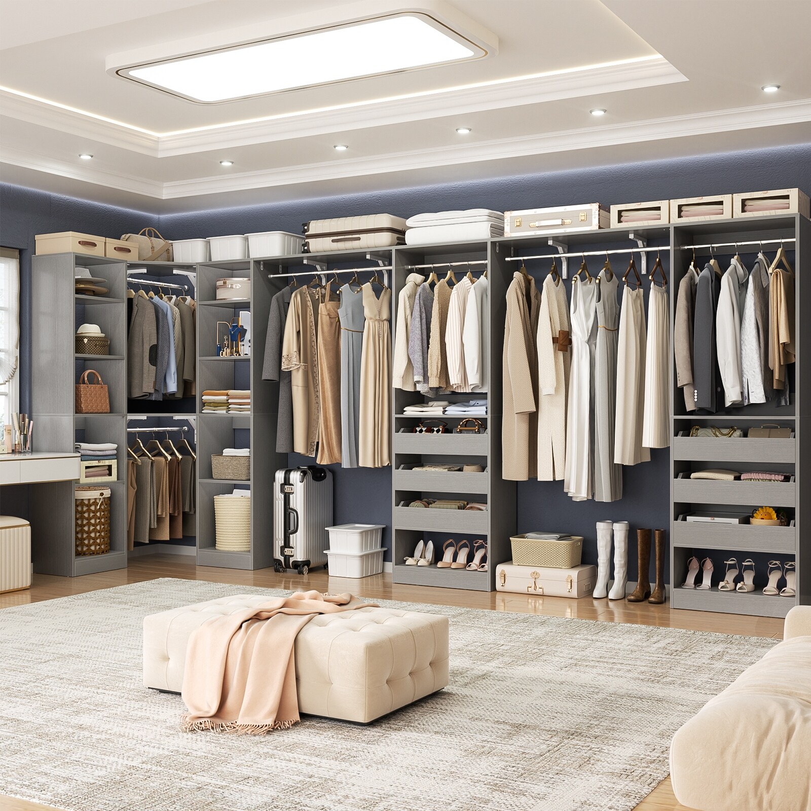99''-159'' Freestanding Corner Closet System Set, Reversible