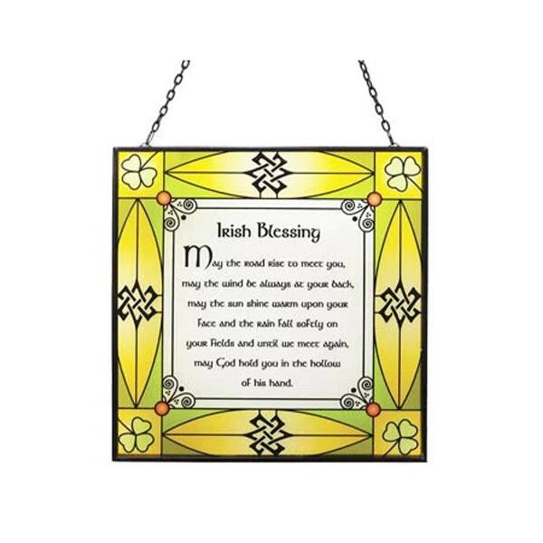 Irish Window Topper Multi Color Stained Glass Irish Blessing Window Panel with Shamrock ...