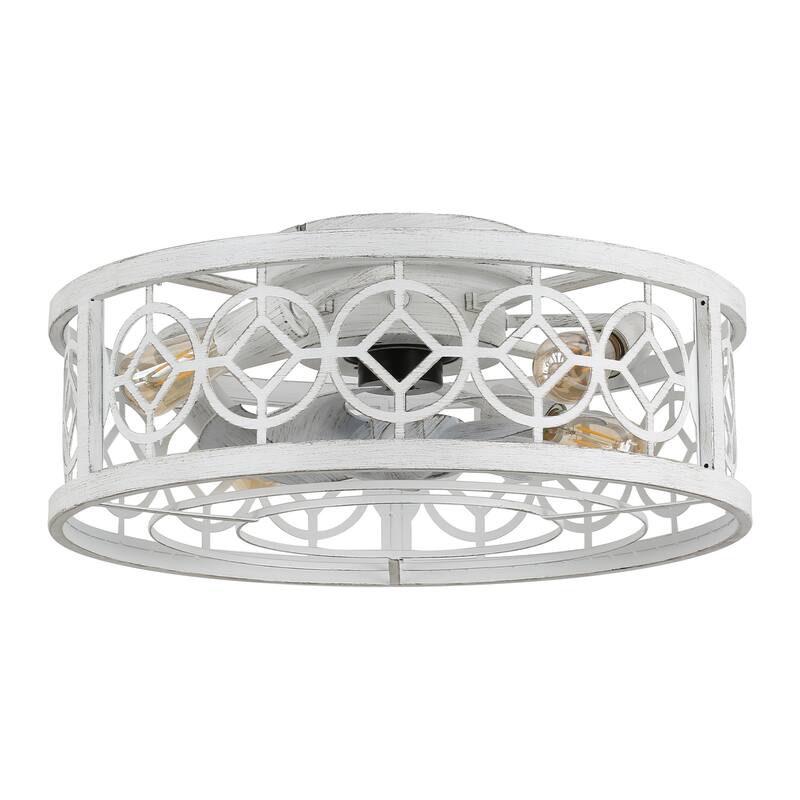 Chichoice 20" Farmhouse Distressed White Caged Ceiling Fan, Rustic Flush Mount Ceiling Fan with Remote for Bedroom - 19.5"*19.5"