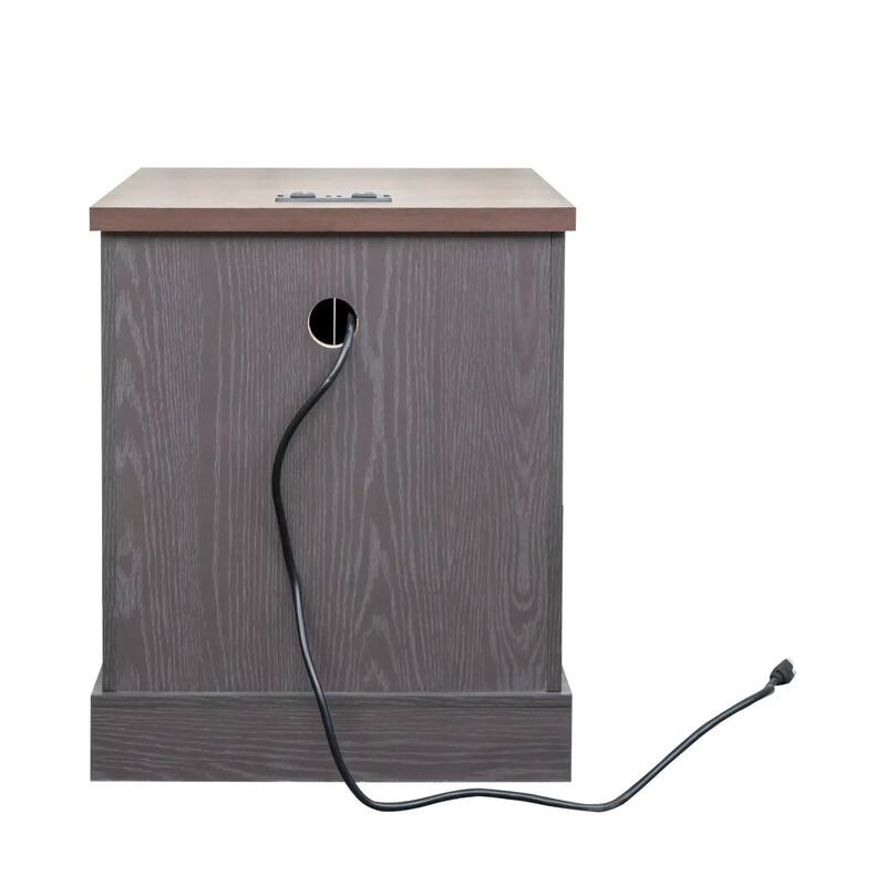 Farmhouse End Table with Charging Station, Rustic Wood Nightstand with Adjustable Shelf, 19.6"W Versatile Walnut Sofa Si