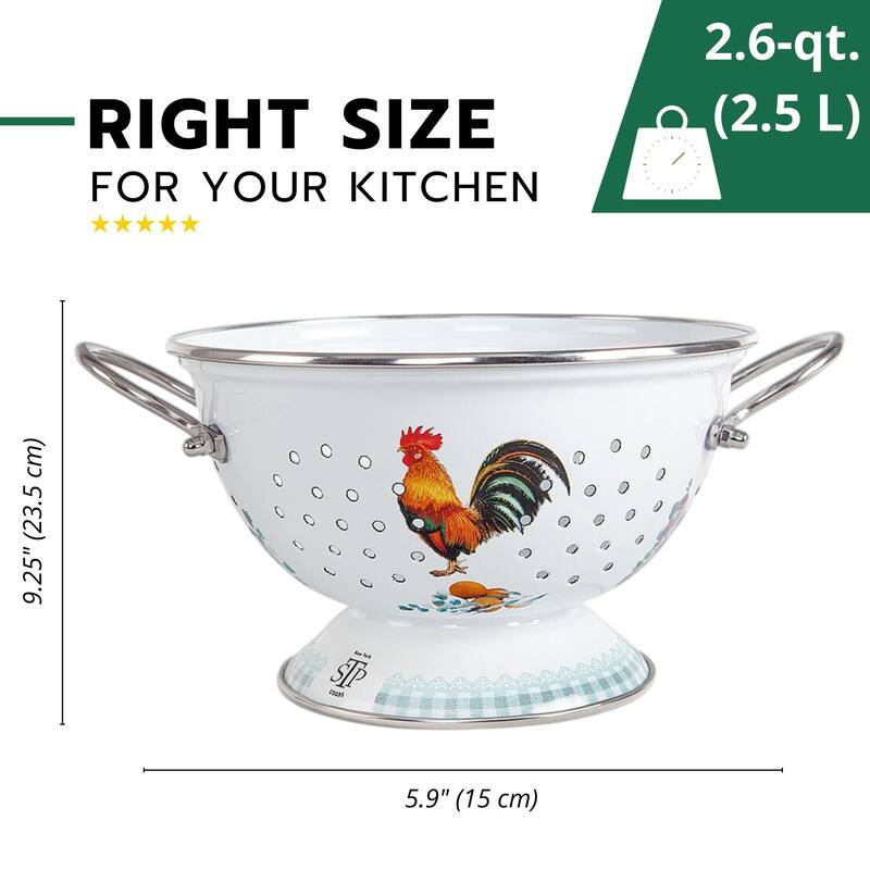 STP Goods 2.6 Qt Enameled High Quality Versatile Colander - 2.6Qt - Rooster