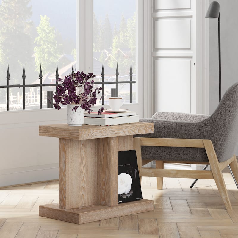 COZAYH Rustic End Table with Open Base Shelf, Simple Rectangular Side Table for Plants, Natural Grain Wood Accent Table