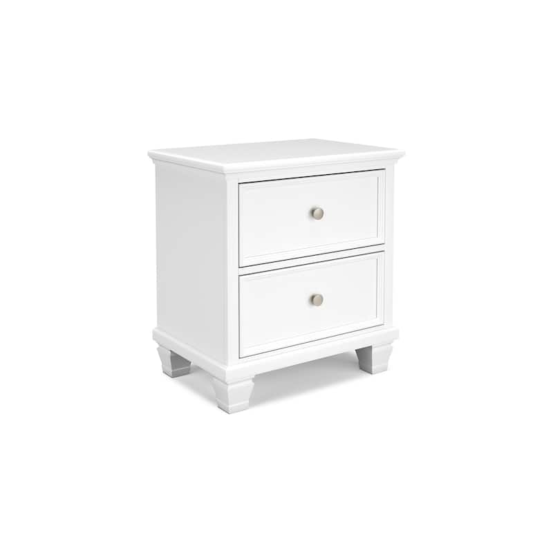 Heno Nightstand, 2 Wide Storage Drawers, Nickel Round Knobs, White
