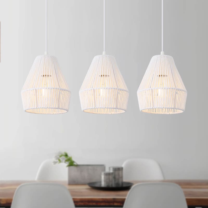 7.28-inch minimalist Bohemian-style single-light metal chandelier 3-piece set - White