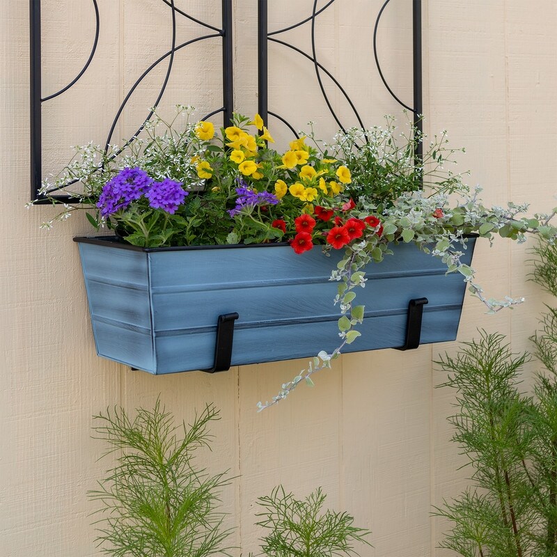 Achla Designs Medium Galvanized Steel Flower Box Planter With Wall