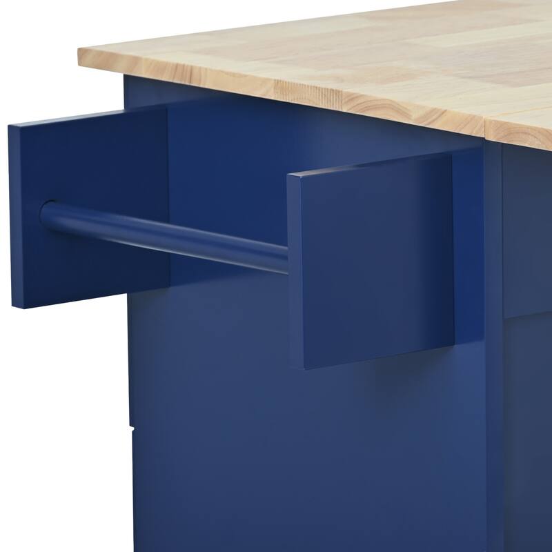 52.76'' Solid wood Kitchen Island with Locking Wheels, Drop Leaf, Adjustable Shelf and 3 Drawers - 52.76'' x 29.5'' x 36.81''