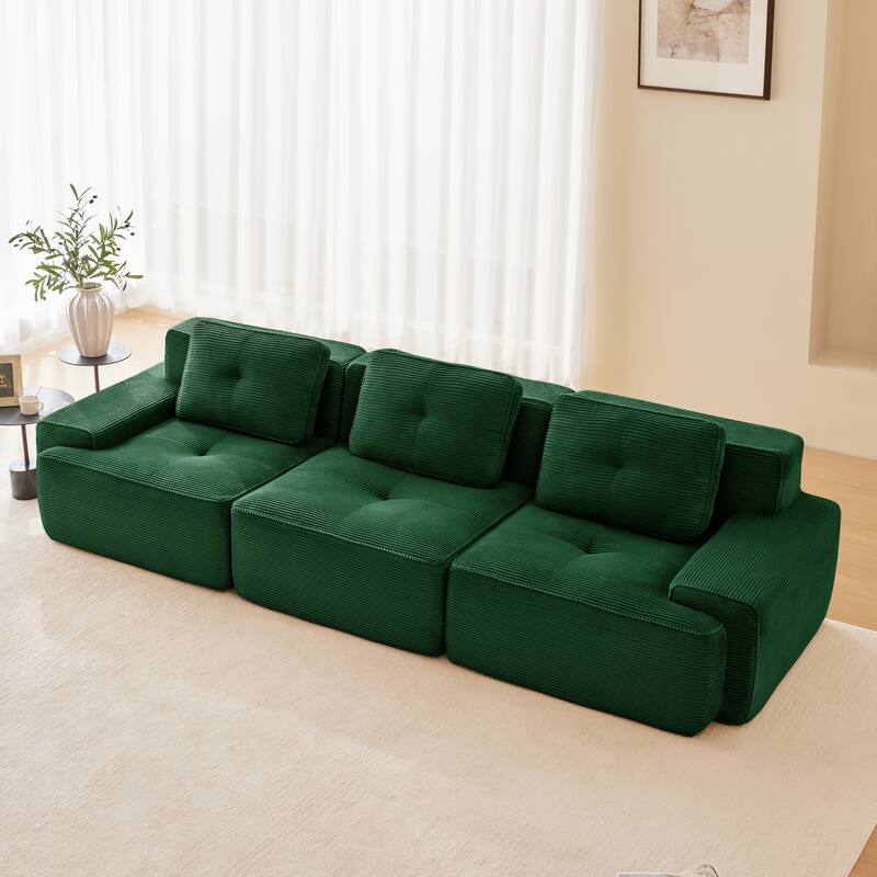 117" Floor Corduroy 3-Seater Sectional Sofa Couch with Tufted Design