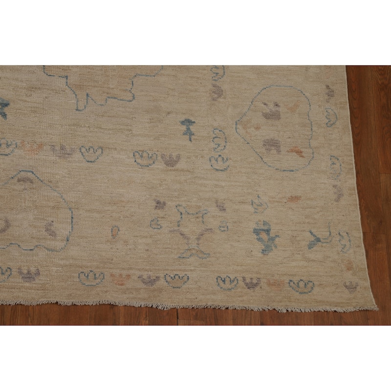 Transitional Beige Oushak Turkish Large Rug Hand-Knotted Wool Carpet - 9'6"x 13'9"