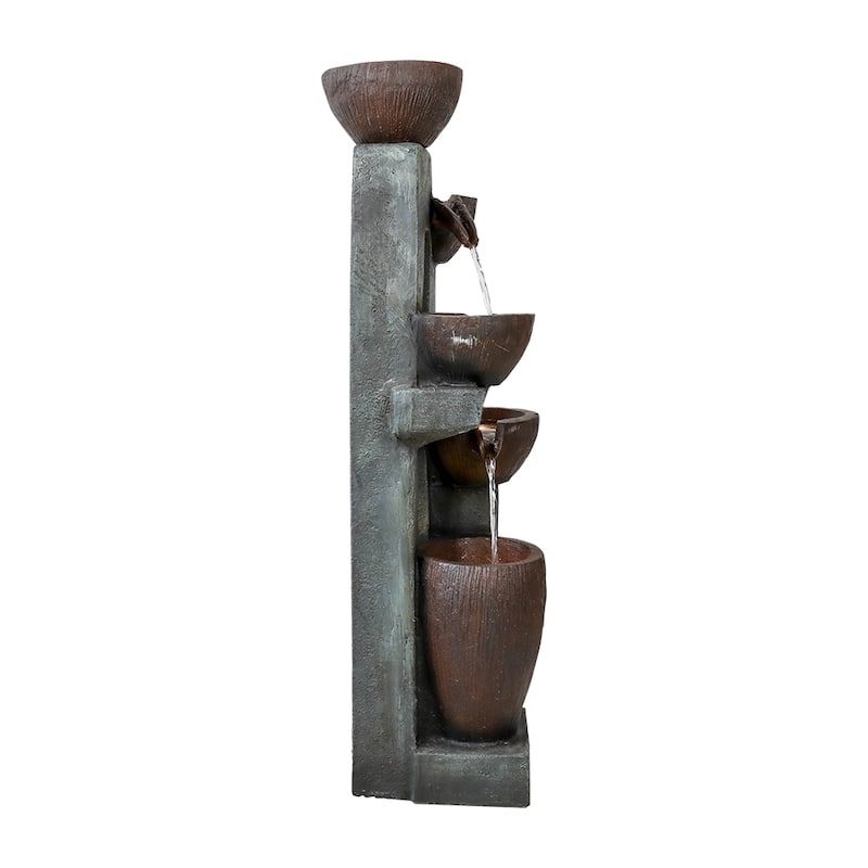 5-Tier Outdoor Water Garden Fountains with LED Lighting for Patio