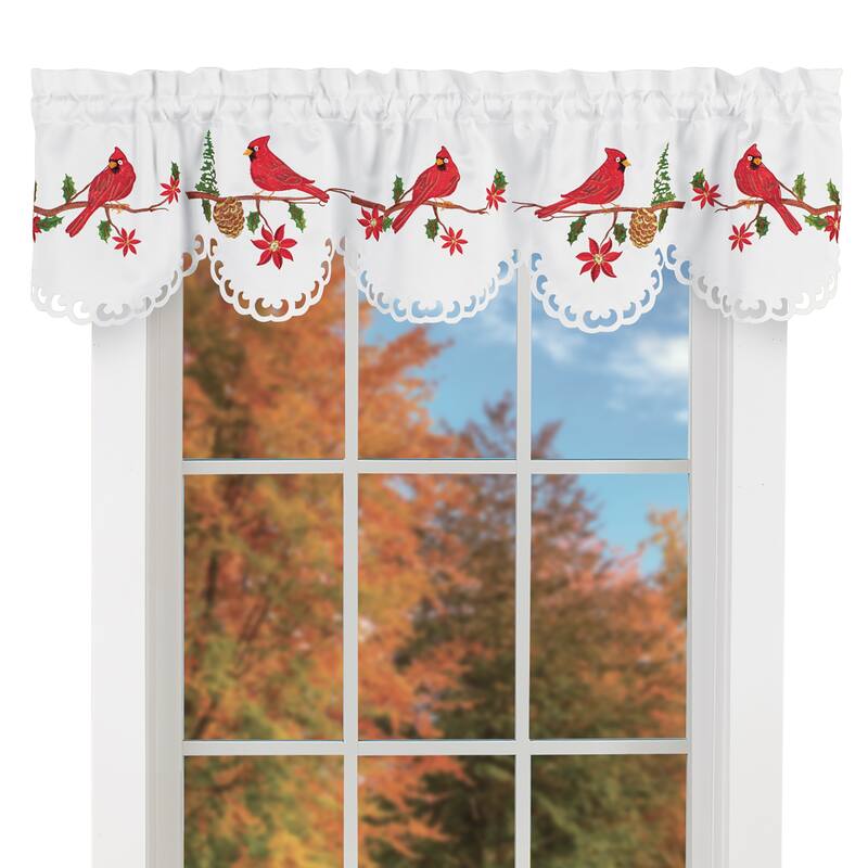 Cardinal & Pine Embroidered Window Curtains