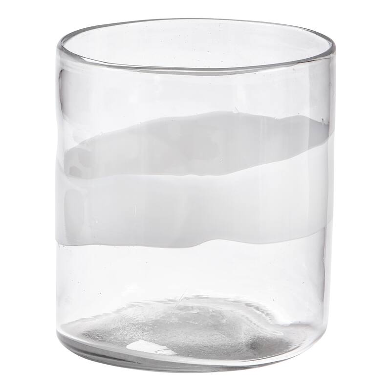 Headlands Hurricane Vase Clear Glass with White Wave Pillar Candle Holder Small Size, 8.0L x 8.0W x 8.6H inches
