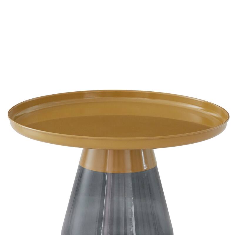 24" Matte Gold Tray Top Aeryn Nesting Table with Smoky Gray Glass Base - 24x17