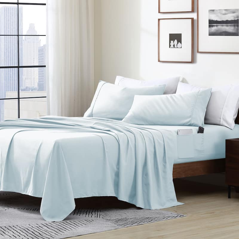 Home Essential Soft Microfiber Smart Sheet Storage Pocket Bedding Sheet Set - Full - Aqua