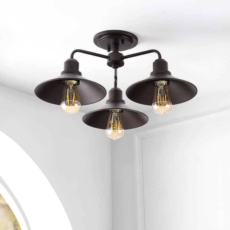 Calvin 18.5" 3-Light Iron Industrial LED Semi-Flush Mount, Oil Rubbed Bronze by JONATHAN Y
