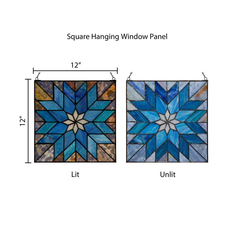 River of Goods Multicolored Geometric Floral River of Goods Stained Glass Window Panel - 12" x 0.25" x 12"