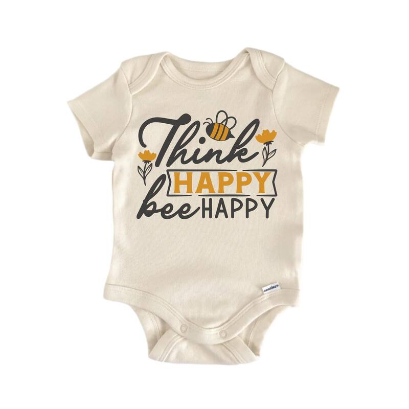 Think Happy Bee Happy Honey - Baby Boy Girl Clothes Infant Bodysuit Funny Cute - White - Newborn