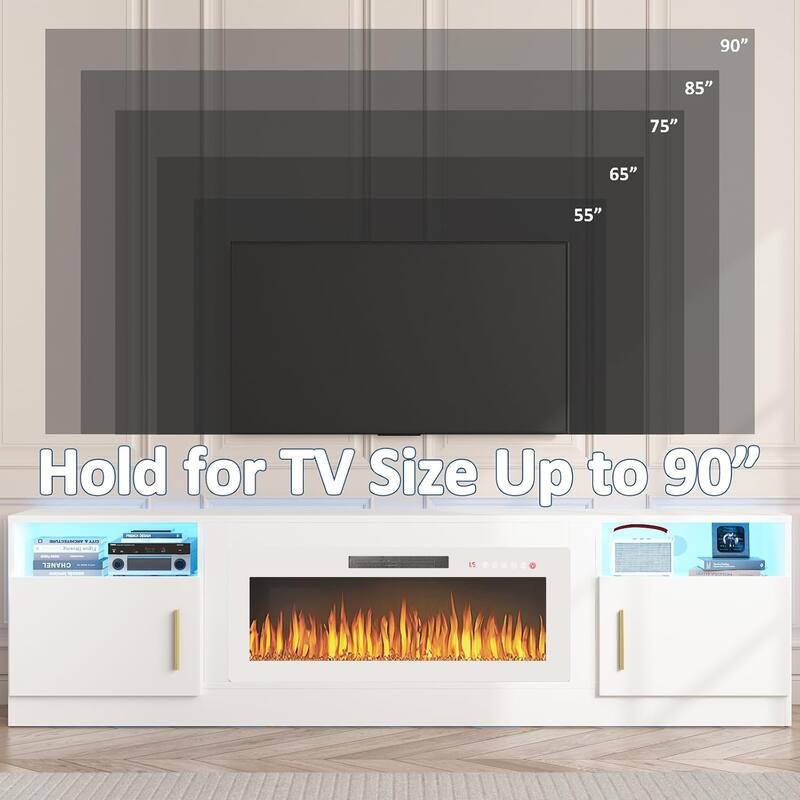 Bossin 80" Fireplace TV Stand with 36" Electric Fireplace, TV Stand for TVs Up to 90", 16 Colors LED Lights/Entertainment Center