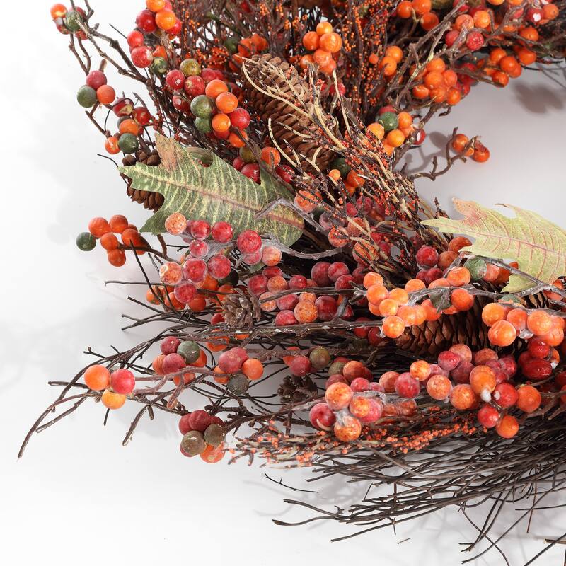 SAFAVIEH Faux 26 Inch Berry, Acorn, Pine Cone & Oak Leaf Wreath - 26" W x 26" D x 7" H
