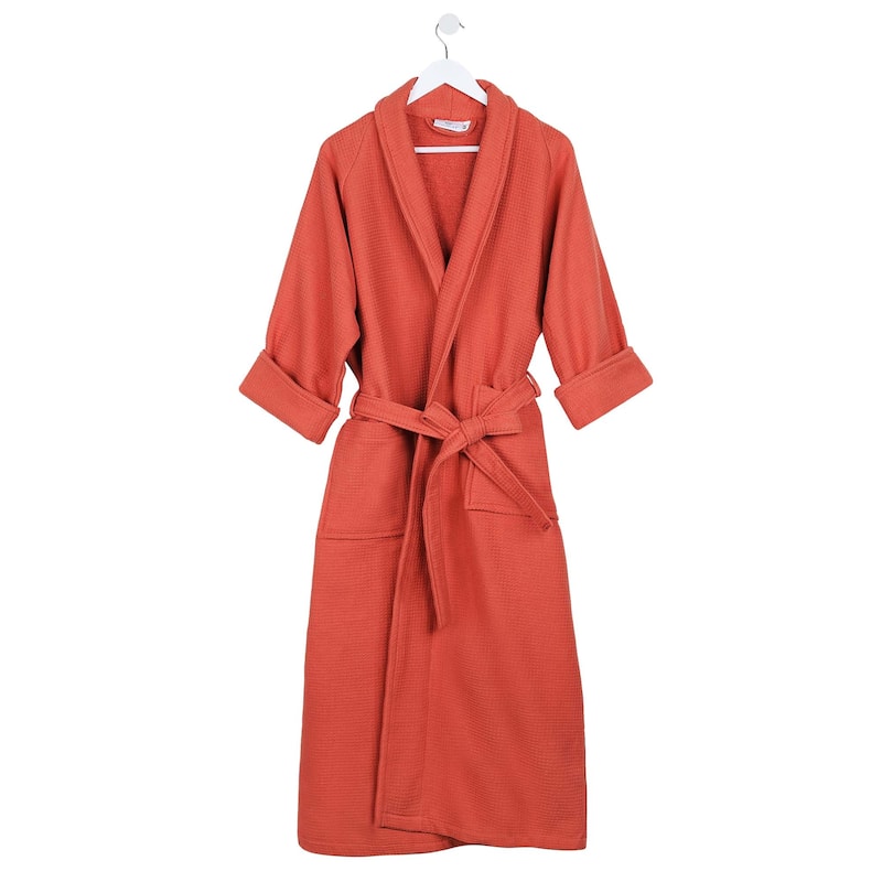 Superior Waffle Weave Cotton Soft Oversized Unisex Adult Bath Robe - Medium - Coral