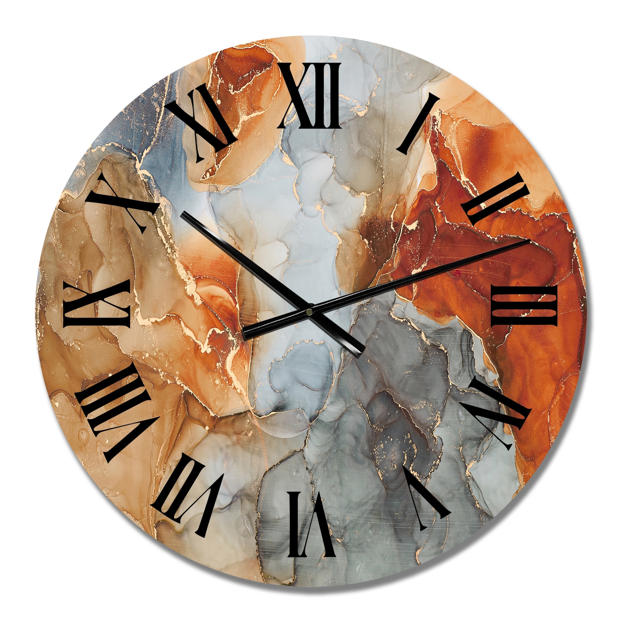Designart 'Brown And Grey Luxury Abstract Fluid Art I' Modern wall clock