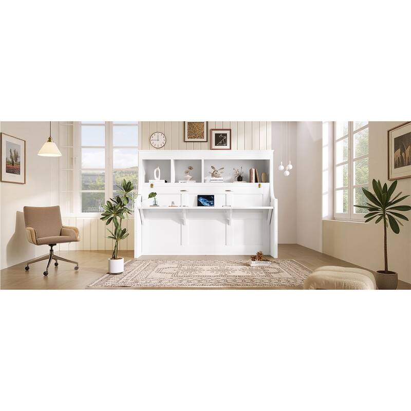 Roomfitters Twin Murphy Bed with Fold-Down Desk and Storage Shelves