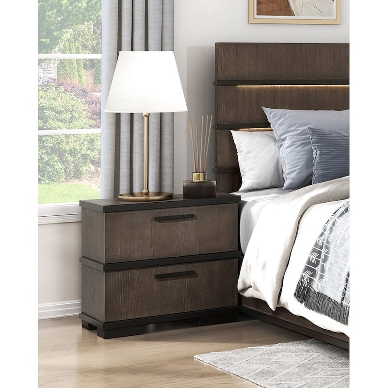 Two-Tone Brown Black Finish 2-Drawers Nightstand 1pc