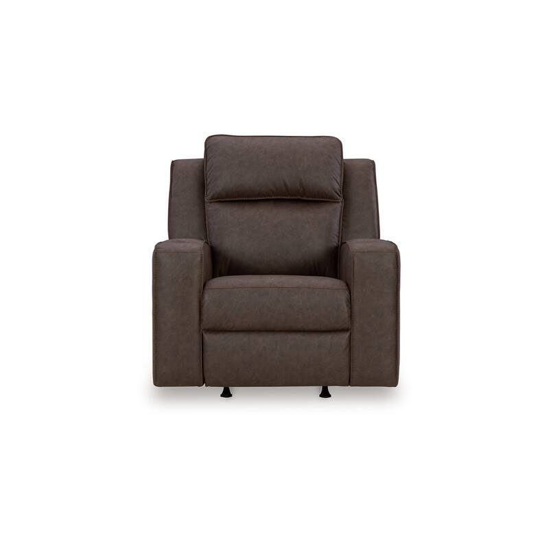 Livie Manual Rocker Recliner Chair, Dark Brown Gray Faux Leather