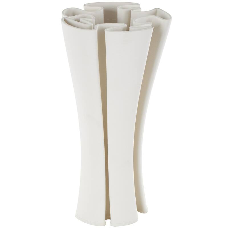 Ceramic Abstract Ribbed Dimensional Folded Decorative Vase with Curvy Rim - White - Roche River Decor - White - 6"W, 12"H