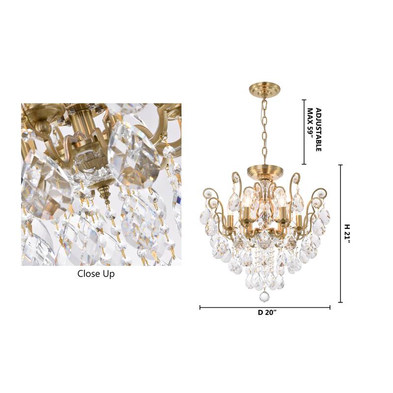 6-Light Antique Brass Chandelier With Clear Crystals