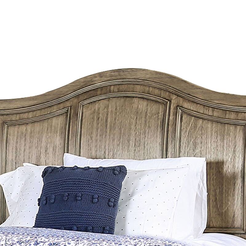Queen Size Wooden Bed with 2 Drawers and Panel Headboard, Natural Brown