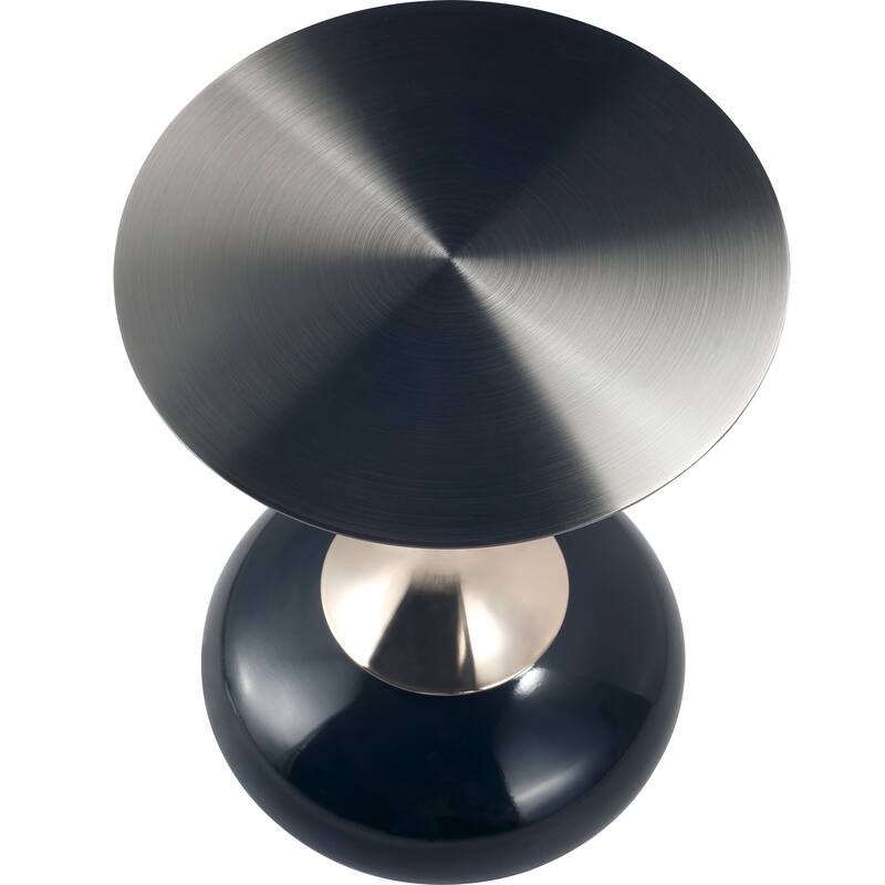 Savoy Round Side Table Stainless-Steel Black Top and Pedestal Base for Home Office Living Room