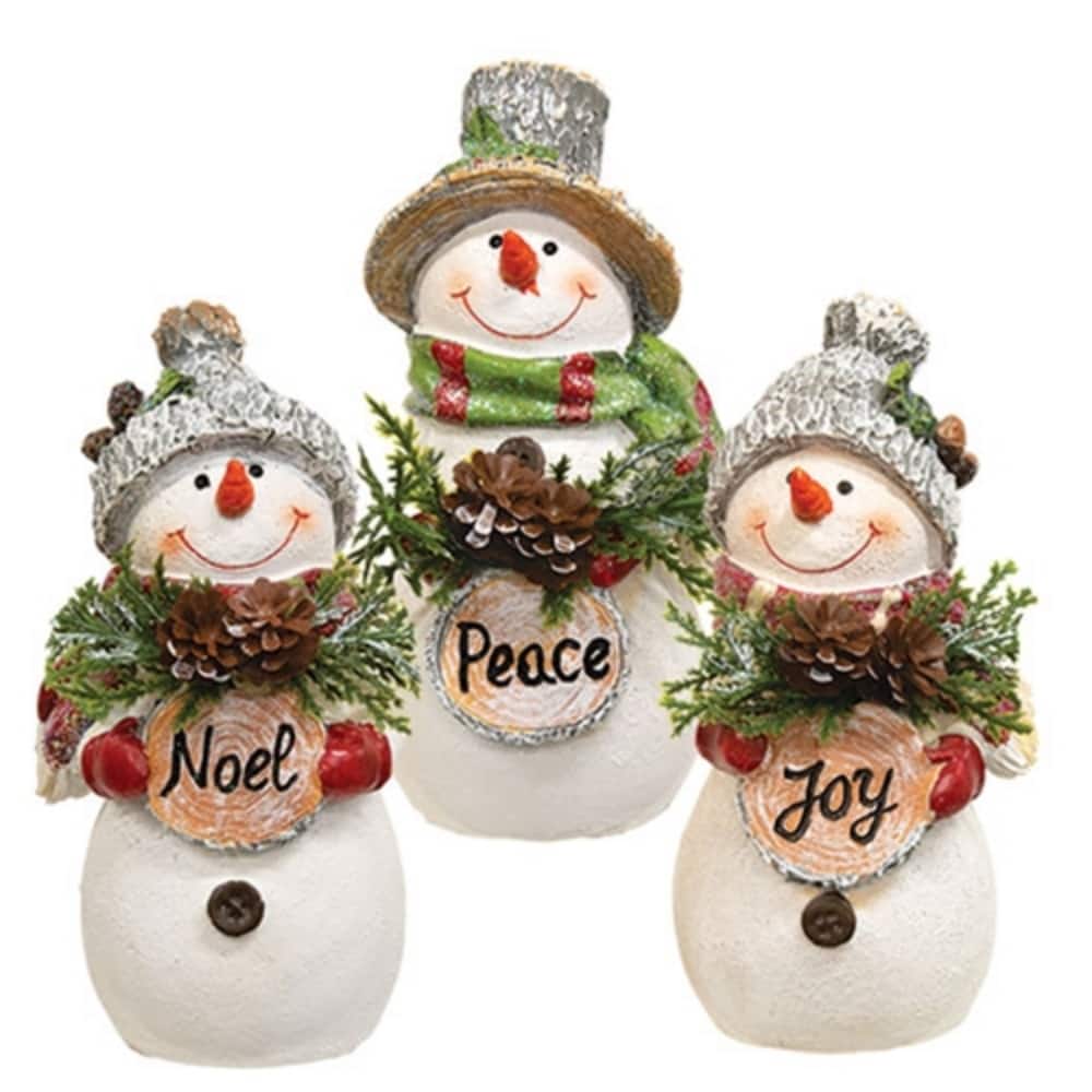 Resin Wood Sign Snowmen, Peace Noel Joy Figures- 3 Asstd. - 6.5" x 3"