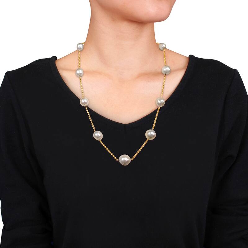 Miadora 12mm South Sea Pearl Tin Cup Necklace on 14k Yellow Gold Cable Link Chain