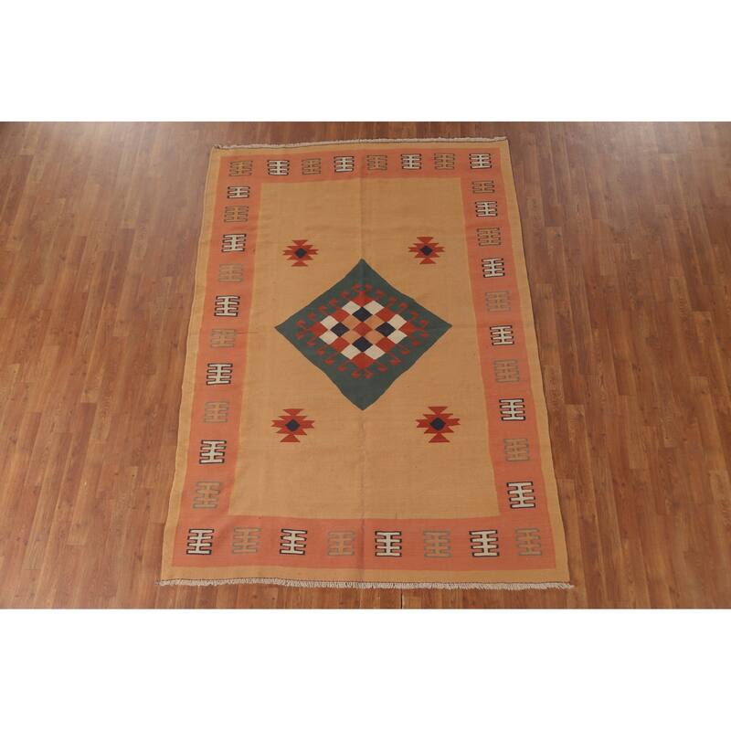 Geometric Kilim Qashqai Persian Area Rug Flatweave Wool Carpet - 5'6" x 7'9"