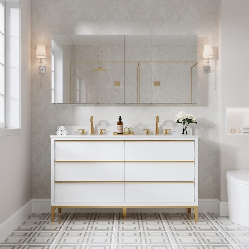 30'H Bathroom Recessed or Surface Wall Mount Medicine Cabinet With Adjustable Glass Shelves