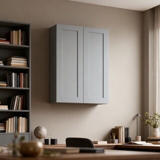 Solid Wood Double Doors Wall Cabinet 2 Doors and 2 Shelves for Kitchen ...