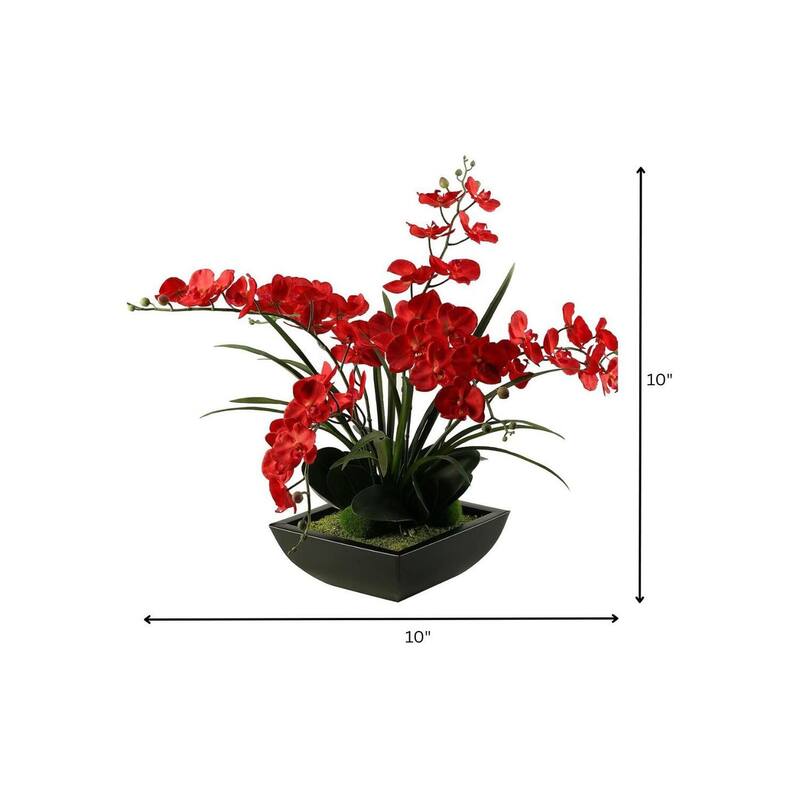 HomeStock Deep Red Phael Orchids in Square Metal Planter - Bold Faux Orchid Arrangement for Modern Homes - 10