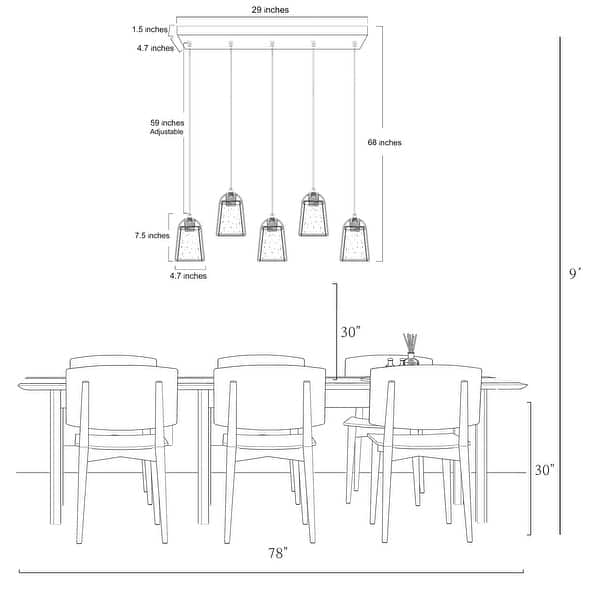 dimension image slide 0 of 2, Farmsy Modern Farmhouse Linear Faux Wood Metal Chandelier Glass Adjustable Kitchen Island Pendant for Dining Room
